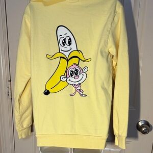 Bright Yellow Hoodie with Bananas Monkey Design. Small mark on back (see pic 5)